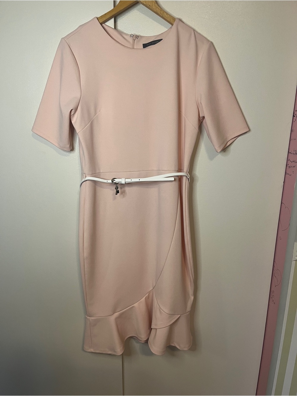 Suzy Shier Pale Pink Midi Dress with Belt